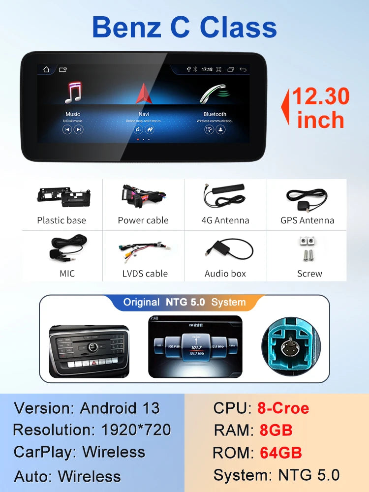 Android screen 10.25" 12.3" Mercedes Benz C Class GLC W205 S205