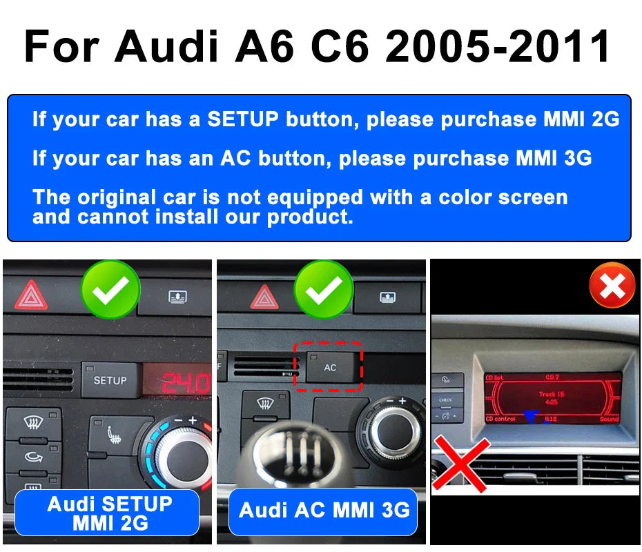 8.8" Android Screen AUDI A6 C6 2005-2011 (Black Frame)
