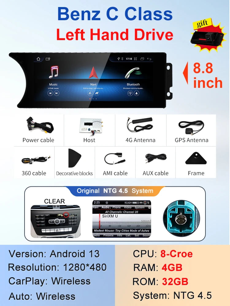 8.8" android screen Mercedes Benz C Class W204 S204 2011-2015