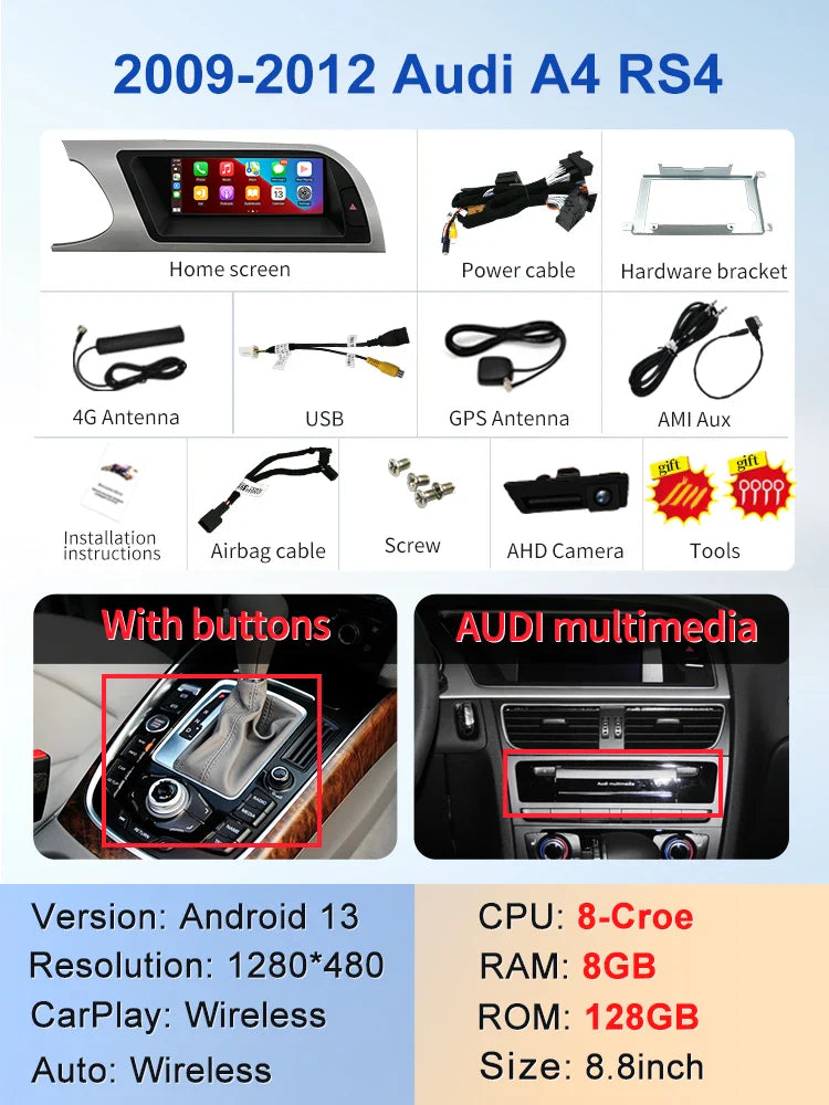 8.8" android screen AUDI A4 B8 2009-2016