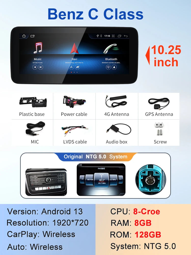 Android screen 10.25" 12.3" Mercedes Benz C Class GLC W205 S205