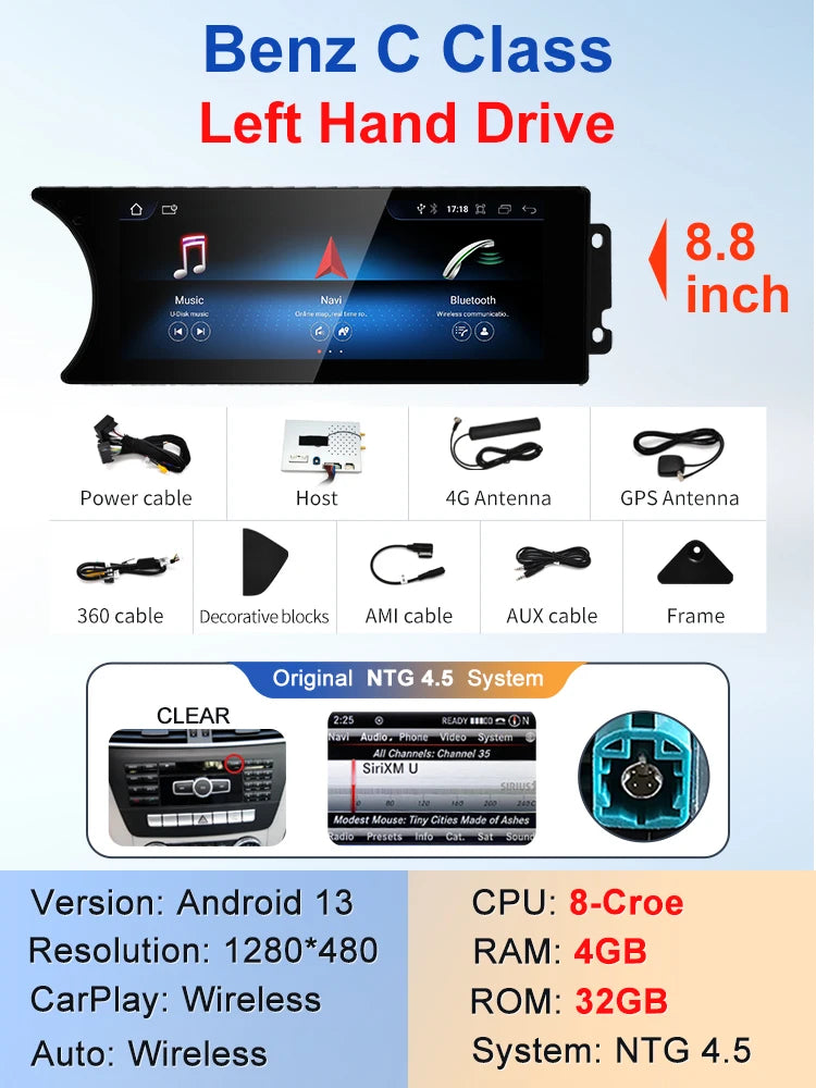 8.8" android screen Mercedes Benz C Class W204 S204 2011-2015