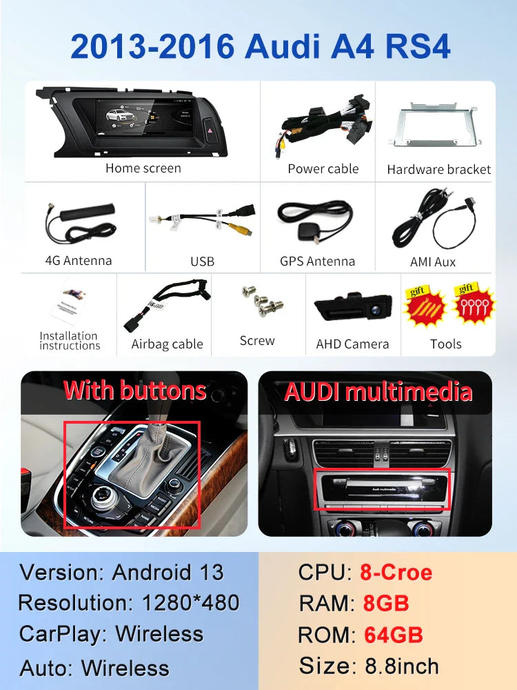 8.8" android screen AUDI A4 B8 2009-2016