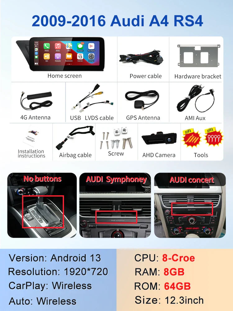 10.25" android screen AUDI A4 A5 B8 2009-2016