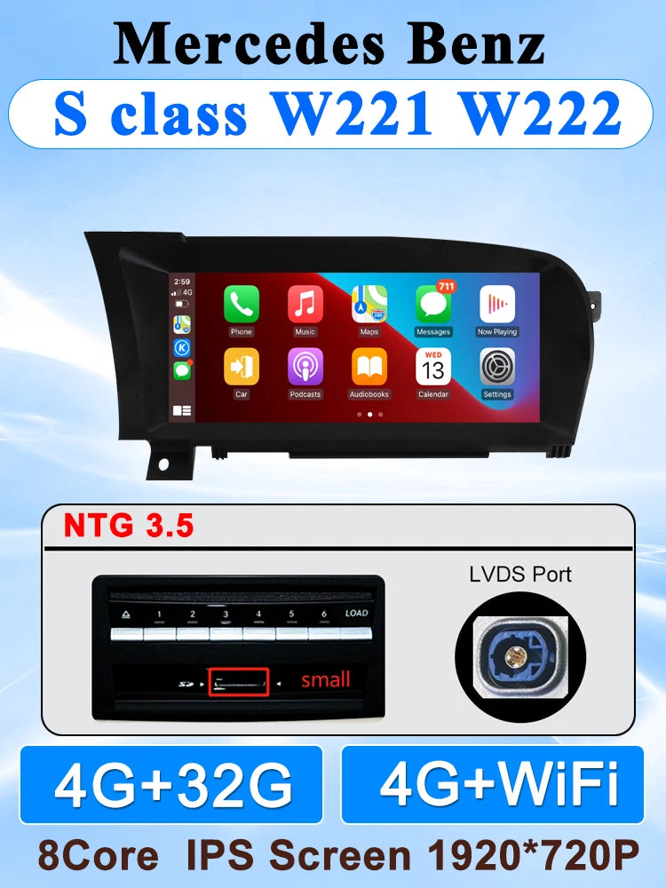 10.25" android screen Mercedes Benz S Class W221