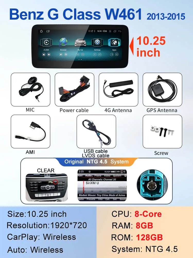 Android screen 10.25" 12.3" Mercedes Benz G Class G500 G55 W461 W463