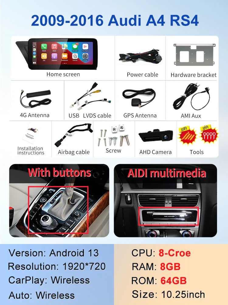 10.25" android screen AUDI A4 A5 B8 2009-2016