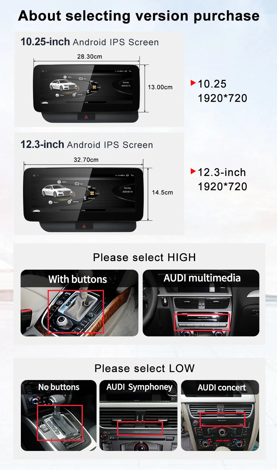 Android screen 10.25" / 12.3" AUDI Q5 2009-2016