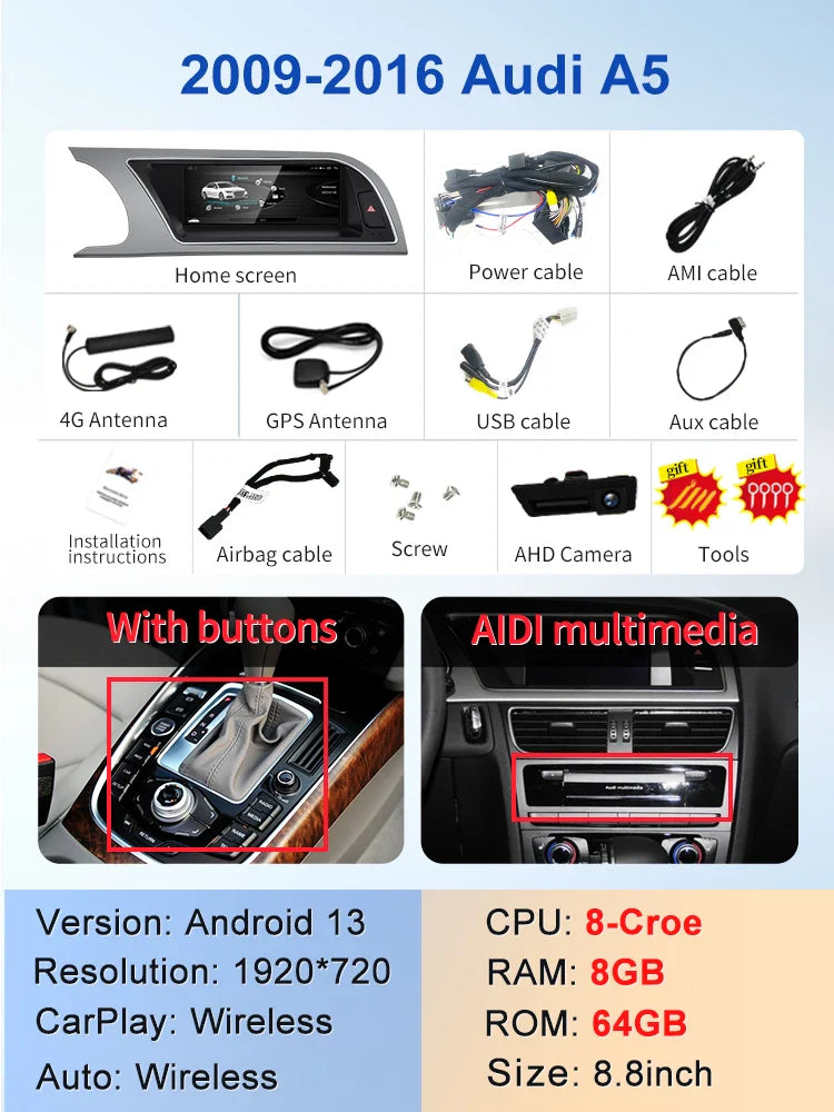8.8" android screen AUDI A5 B8 2009-2016