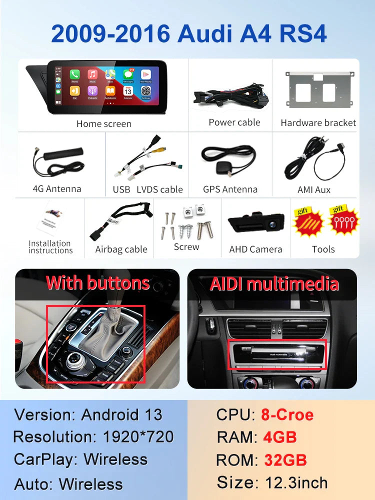 10.25" android screen AUDI A4 A5 B8 2009-2016