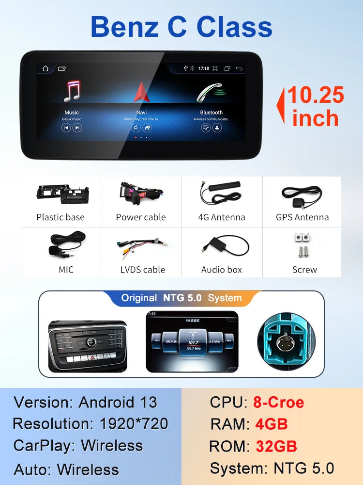 Android screen 10.25" 12.3" Mercedes Benz C Class GLC W205 S205