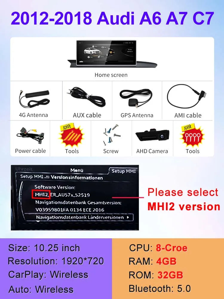 10.25" android screen AUDI A6 A7 C7 2012-2018