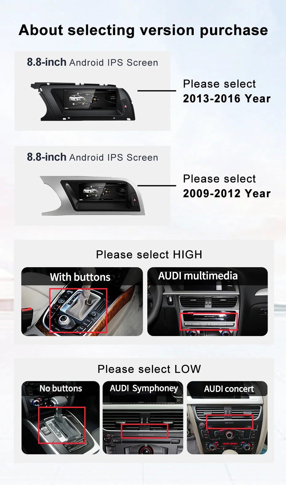 8.8" android screen AUDI A4 B8 2009-2016