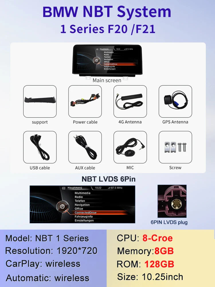 10.25" Android screen BMW 1 Series F20 F21