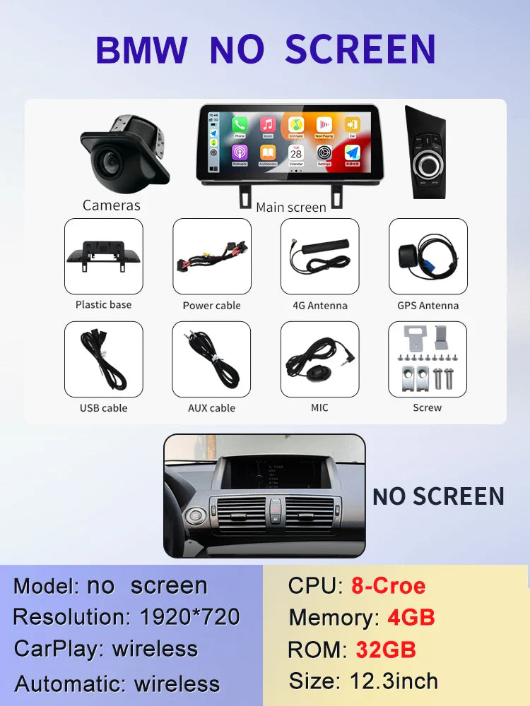 12.3" android screen BMW 1 Series E81 E82 E87 E88