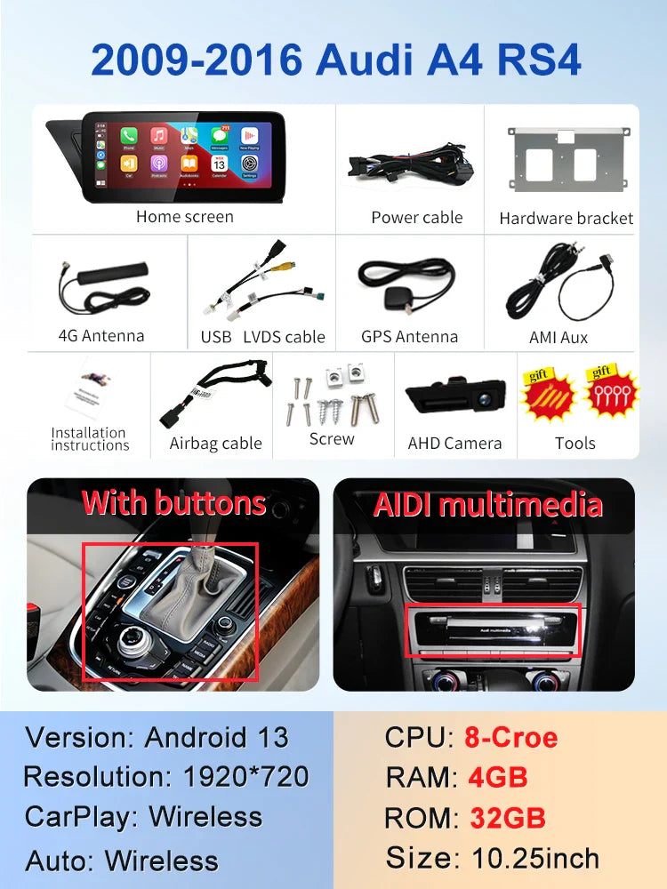 10.25" android screen AUDI A4 A5 B8 2009-2016