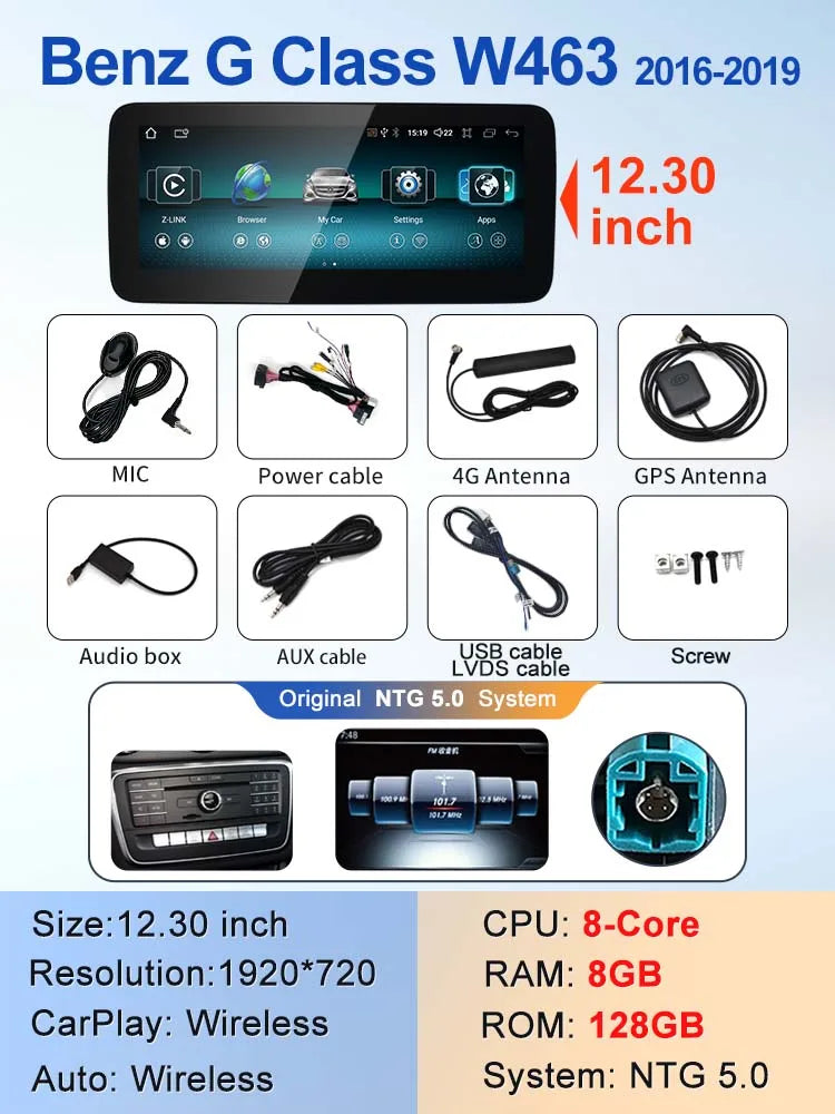 Android screen 10.25" 12.3" Mercedes Benz G Class G500 G55 W461 W463