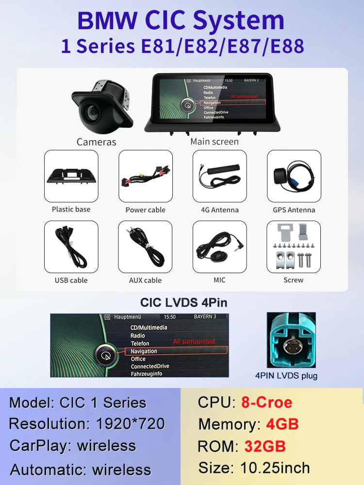 Ecran android 10.25" BMW Série 1 E81 E82 E87 E88