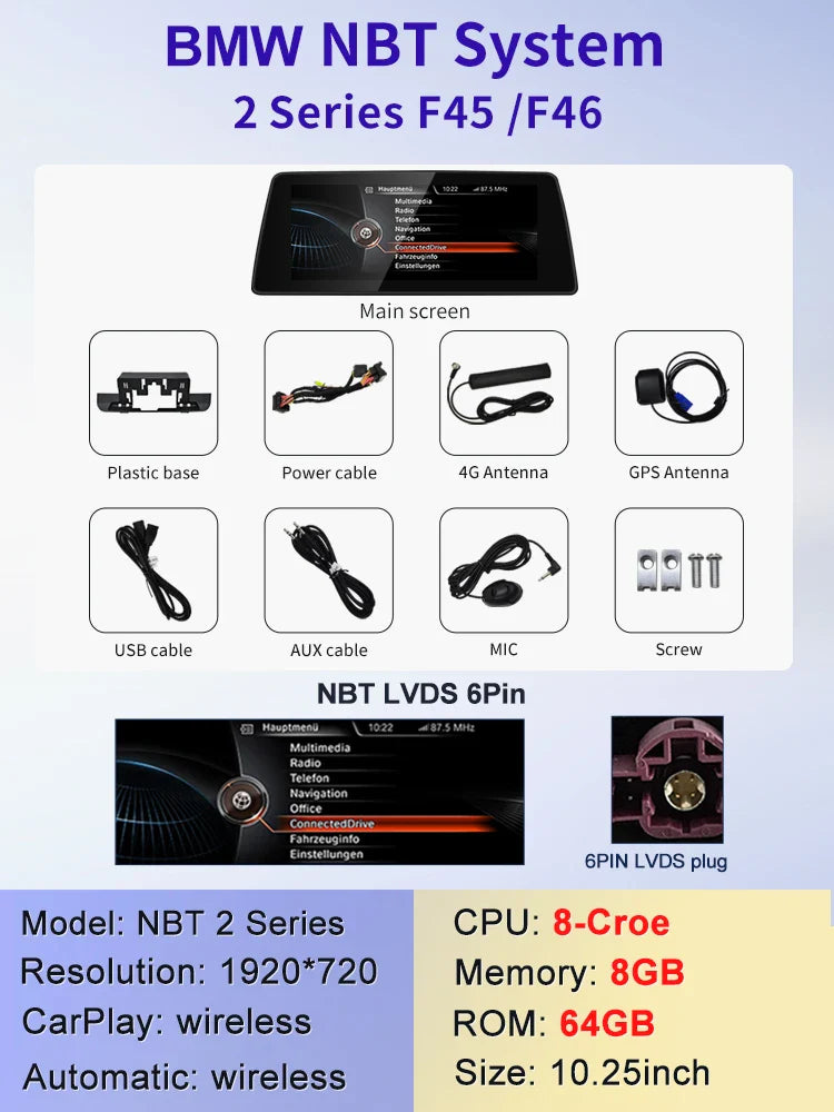 10.25" Android screen BMW 2 Series F45 F46