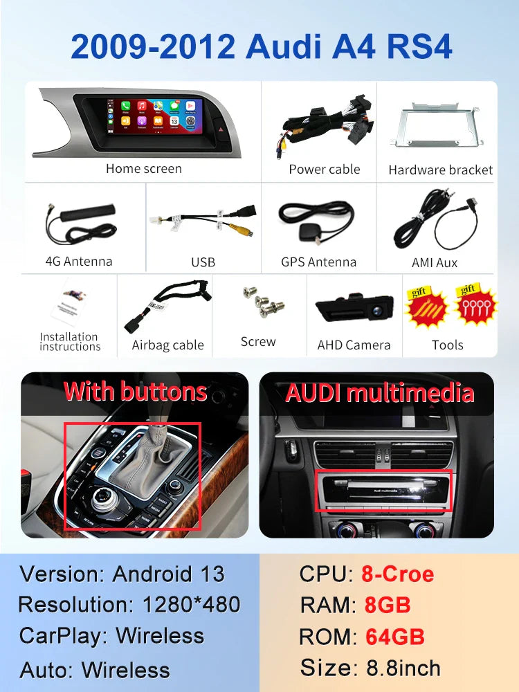 8.8" android screen AUDI A4 B8 2009-2016