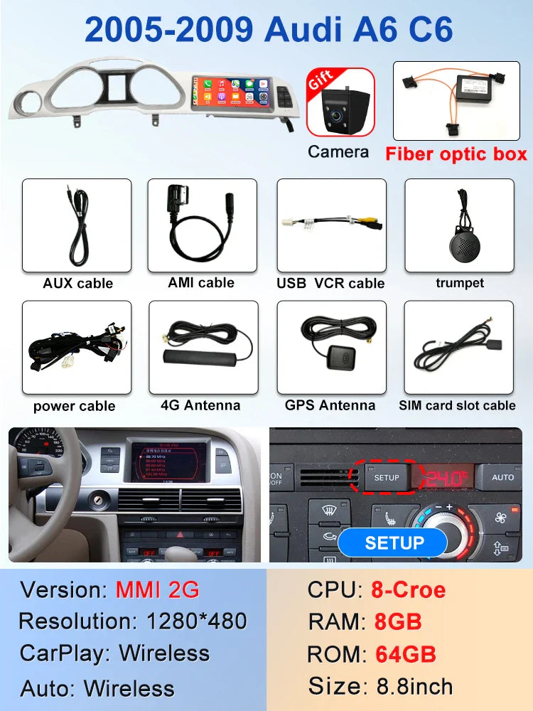 8.8" Android screen AUDI A6 C6 2005-2011 (Gray frame)