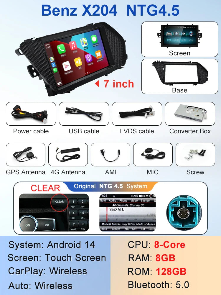 7" Android screen Mercedes Benz GLK X204