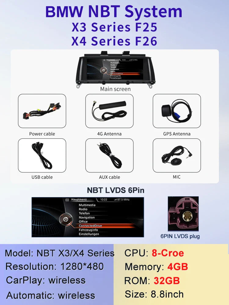 8.8" android screen BMW X3 F25 X4 F26