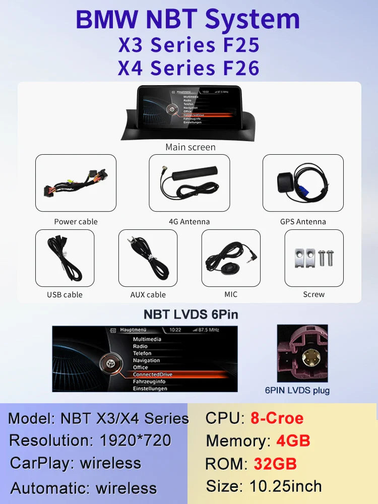 10.25" android screen BMW X3 F25 X4 F26