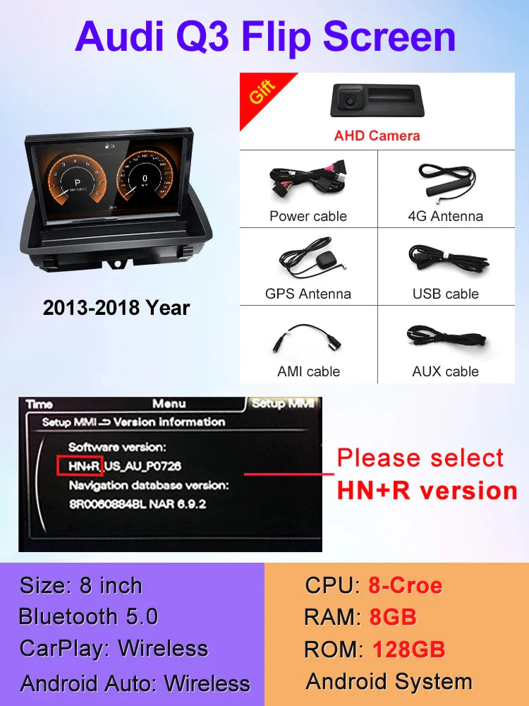 Telescopic android screen 8.8" AUDI Q3 2013-2018