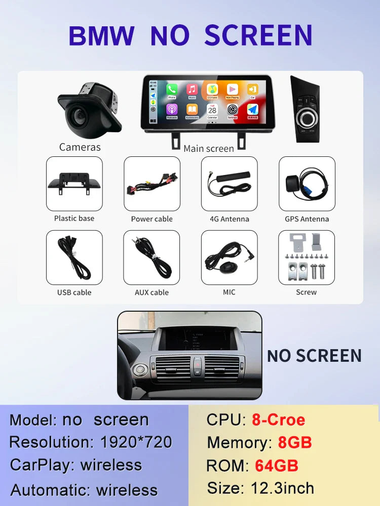 12.3" android screen BMW 1 Series E81 E82 E87 E88