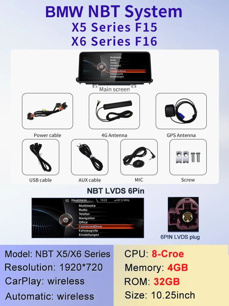 10.25" android screen BMW X5 F15 X6 F16