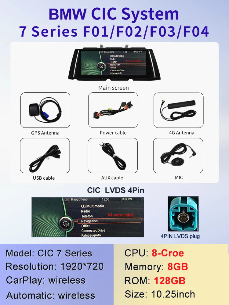 10.25" android screen BMW 7 Series F01 F02
