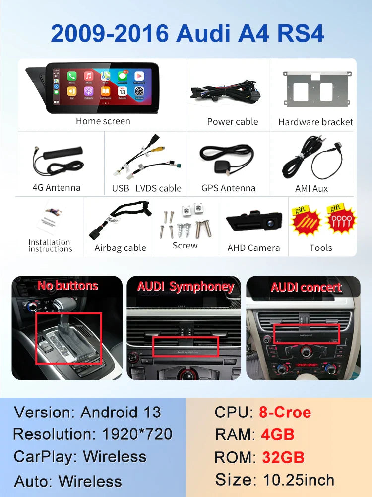 10.25" android screen AUDI A4 A5 B8 2009-2016