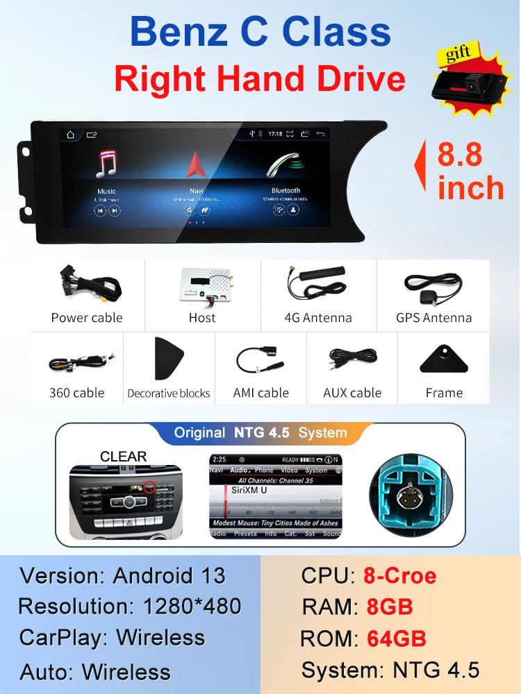 8.8" android screen Mercedes Benz C Class W204 S204 2011-2015