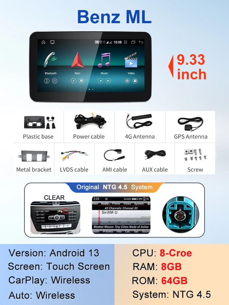 Android screen 9.33" 8.4" Mercedes Benz M Class W166 ML250 ML350 GL