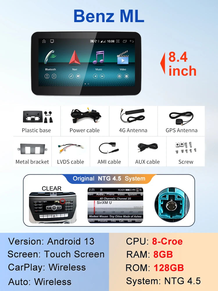 Android screen 9.33" 8.4" Mercedes Benz M Class W166 ML250 ML350 GL
