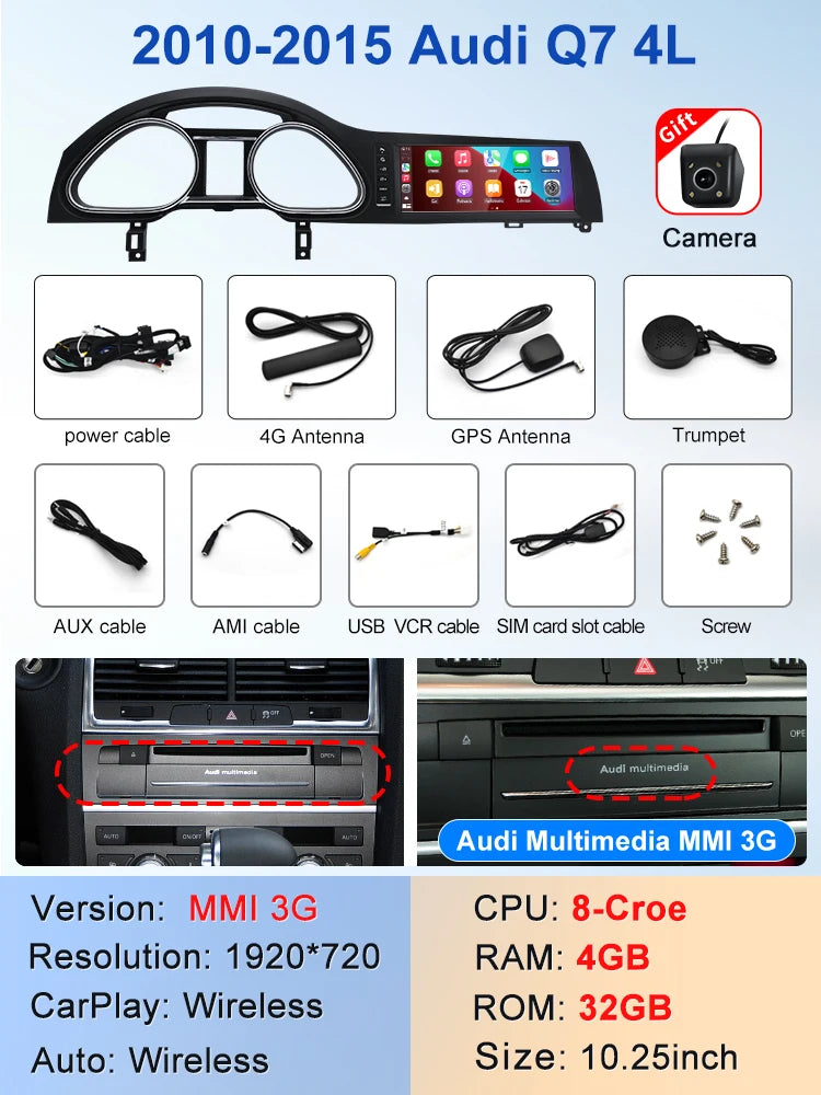 10.25" Android Screen AUDI Q7 2005-2015 (Black Frame)
