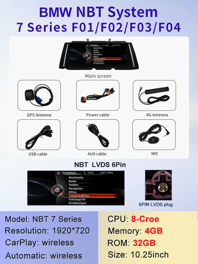 10.25" android screen BMW 7 Series F01 F02
