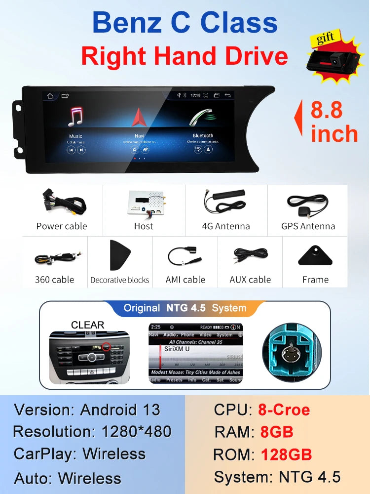 8.8" android screen Mercedes Benz C Class W204 S204 2011-2015
