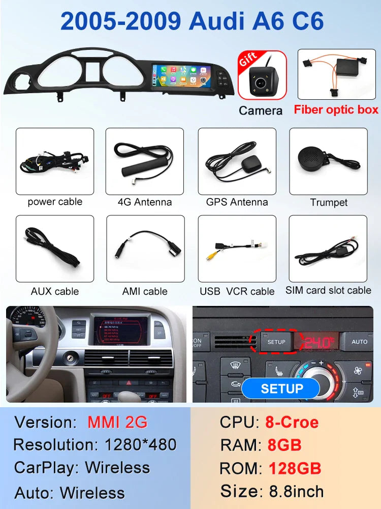 8.8" Android Screen AUDI A6 C6 2005-2011 (Black Frame)