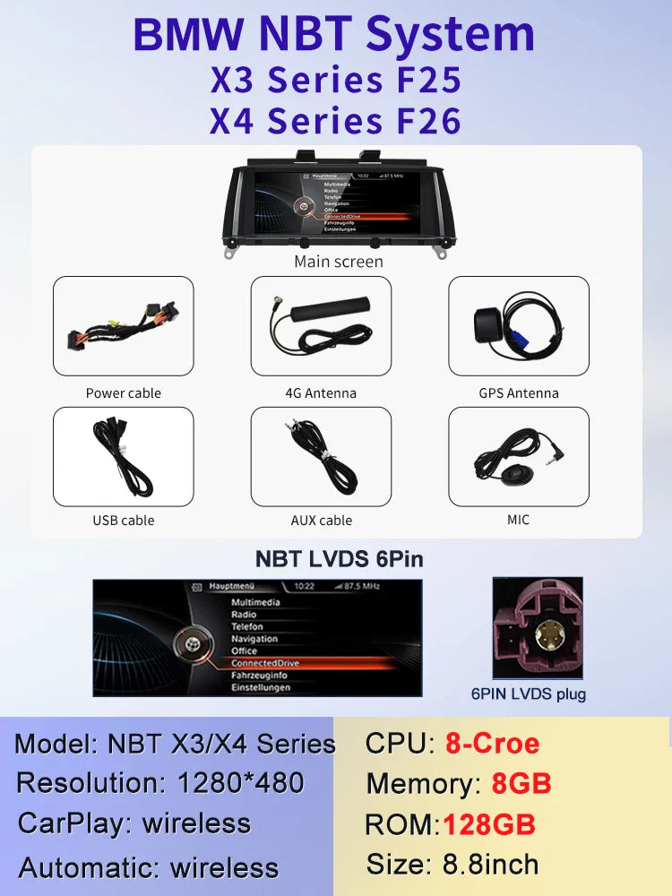 8.8" android screen BMW X3 F25 X4 F26