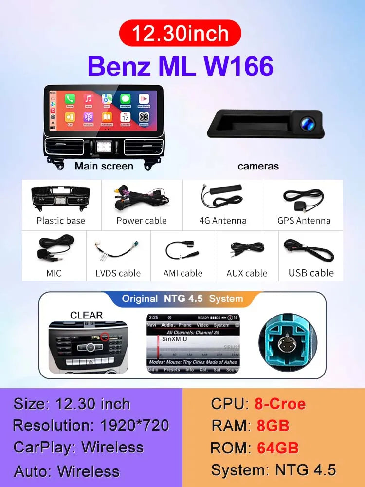 12.3" android screen Mercedes Benz M Class W166 ML250 350