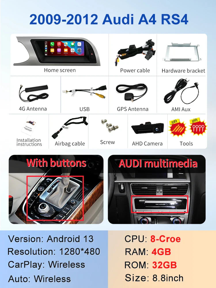 8.8" android screen AUDI A4 B8 2009-2016
