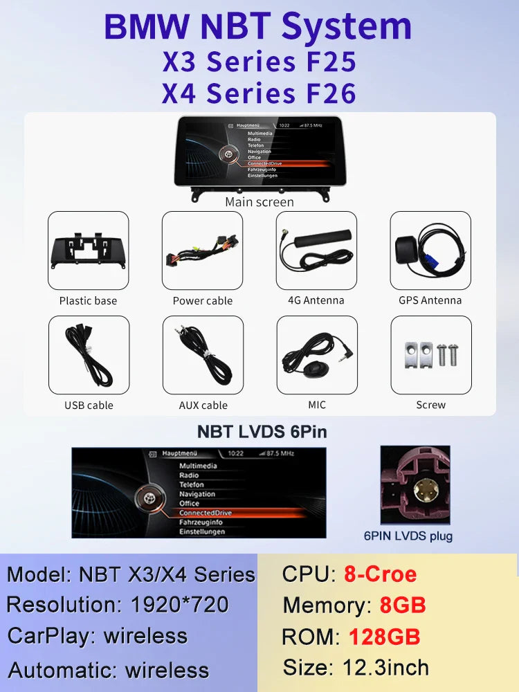12.3" android screen BMW X3 F25 X4 F26