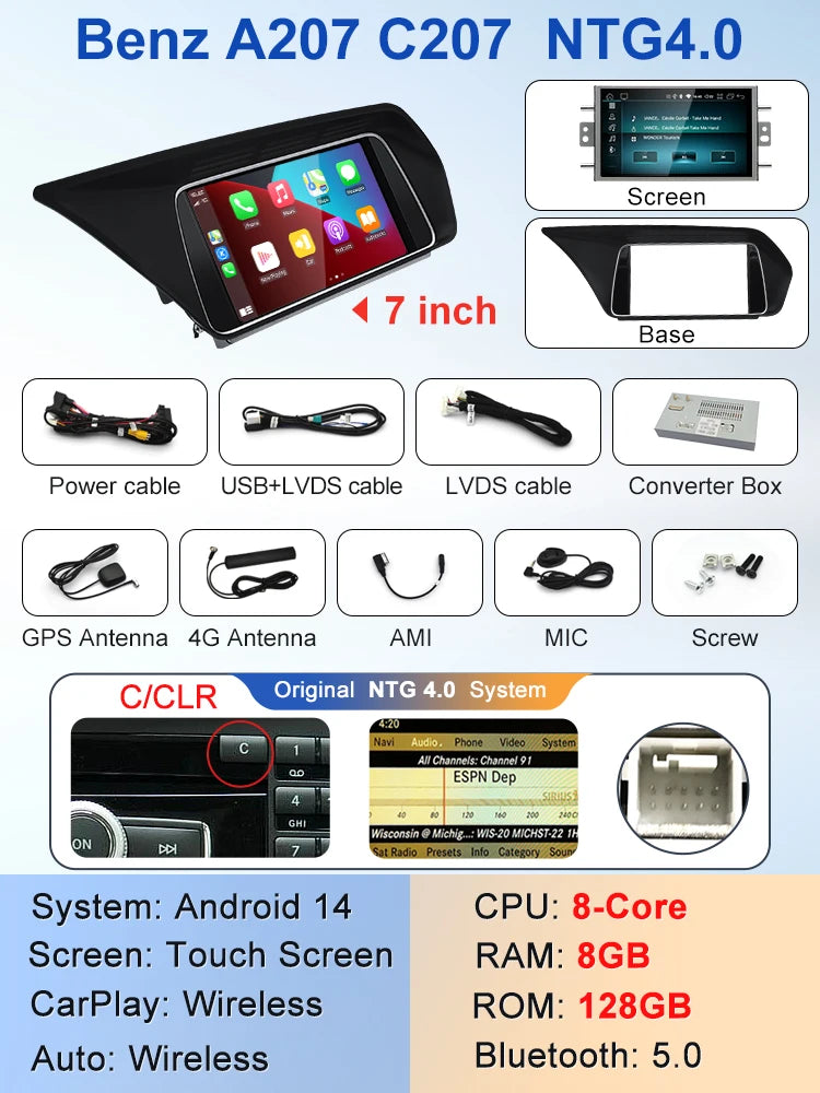 7" Android screen Mercedes Benz E-Class W207 A207