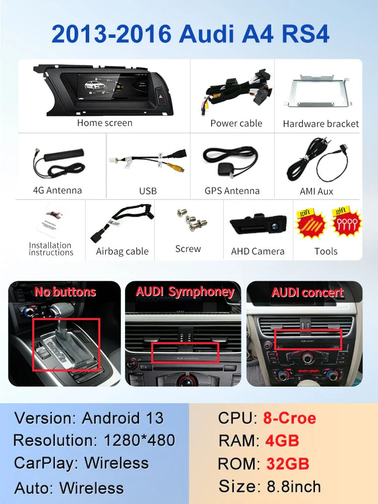 8.8" android screen AUDI A4 B8 2009-2016
