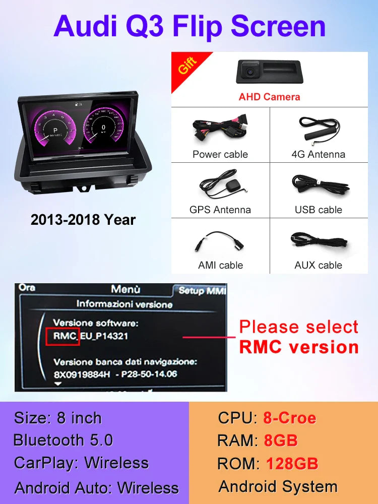 Telescopic android screen 8.8" AUDI Q3 2013-2018