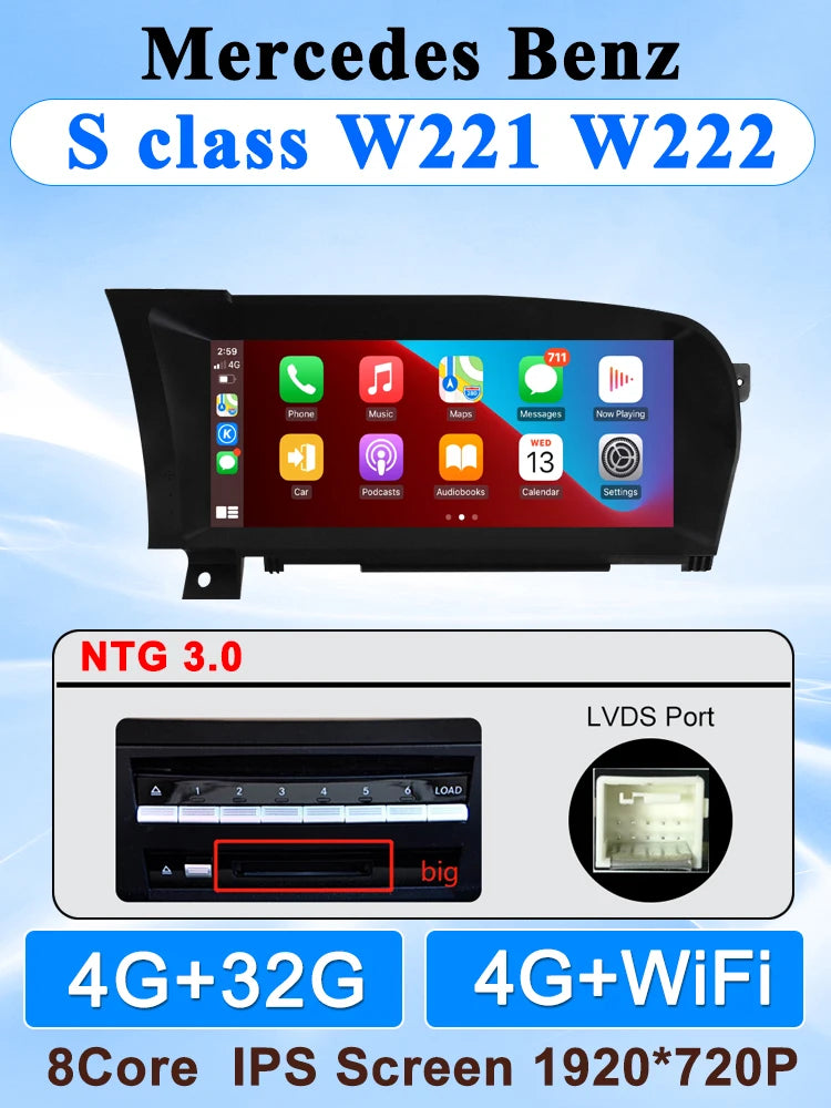 10.25" android screen Mercedes Benz S Class W221