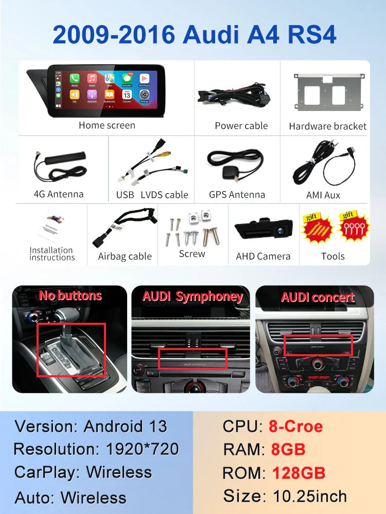 10.25" android screen AUDI A4 A5 B8 2009-2016
