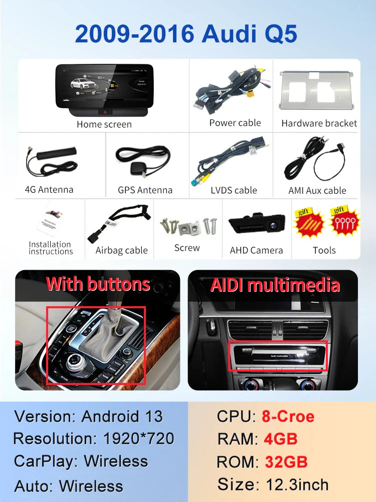 Android screen 10.25" / 12.3" AUDI Q5 2009-2016